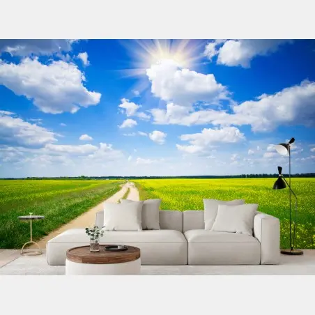 Fototapete gelbes rapsfeld unter blauem himmel – Wallnifity®