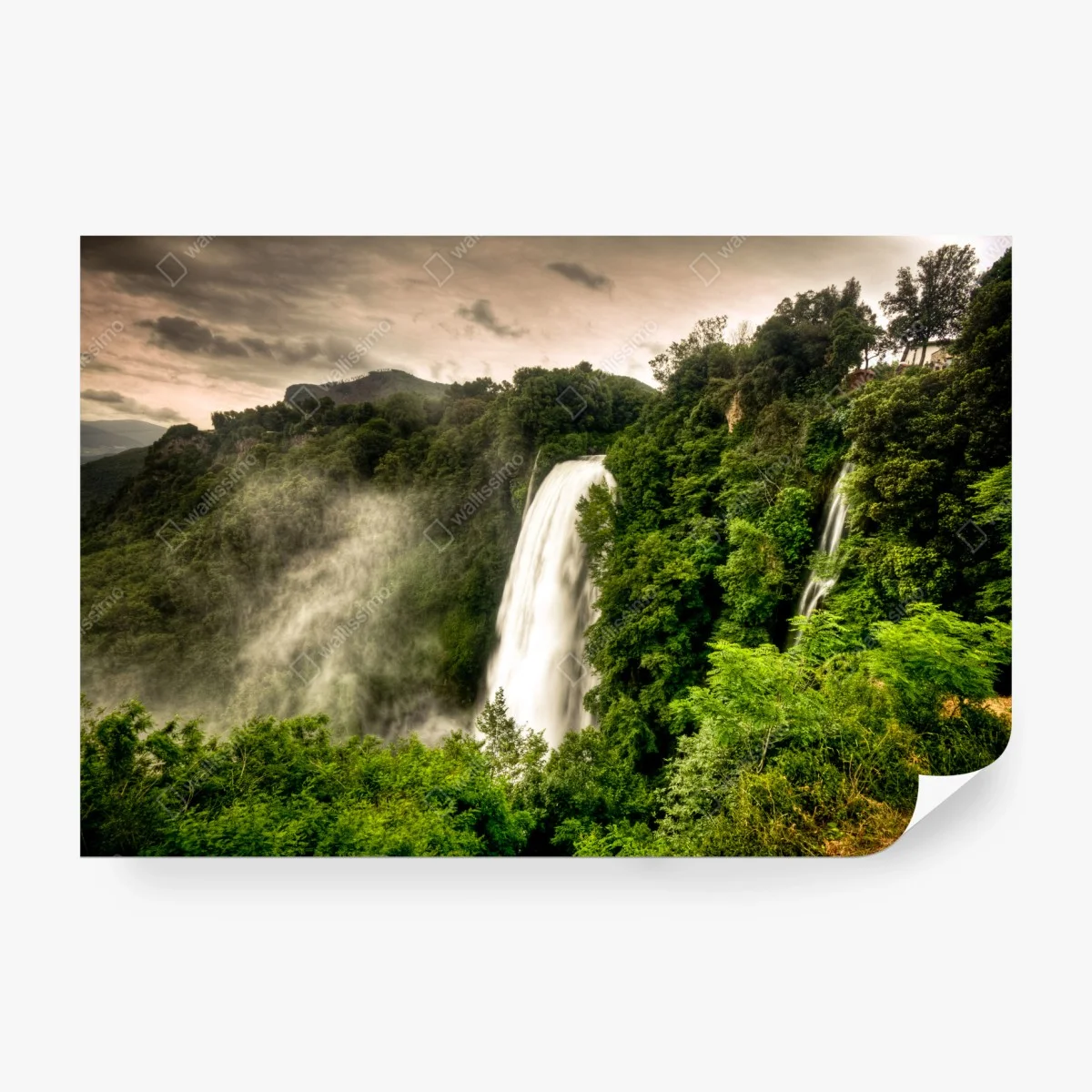 Fototapete Marmore wasserfall in Umbrien: neblige grüne landschaft – Wallnifity®