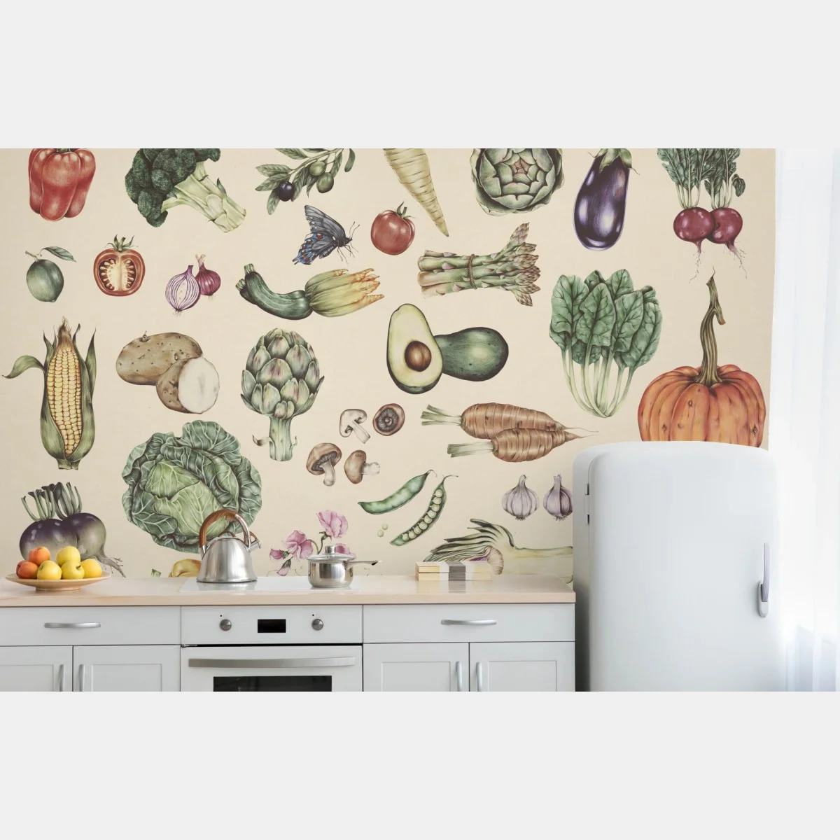 Fototapete handgezeichnetes botanisches gemüsemotiv – Wallnifity® Fototapete handgezeichnetes botanisches gemüsemotiv – Wallnifity®