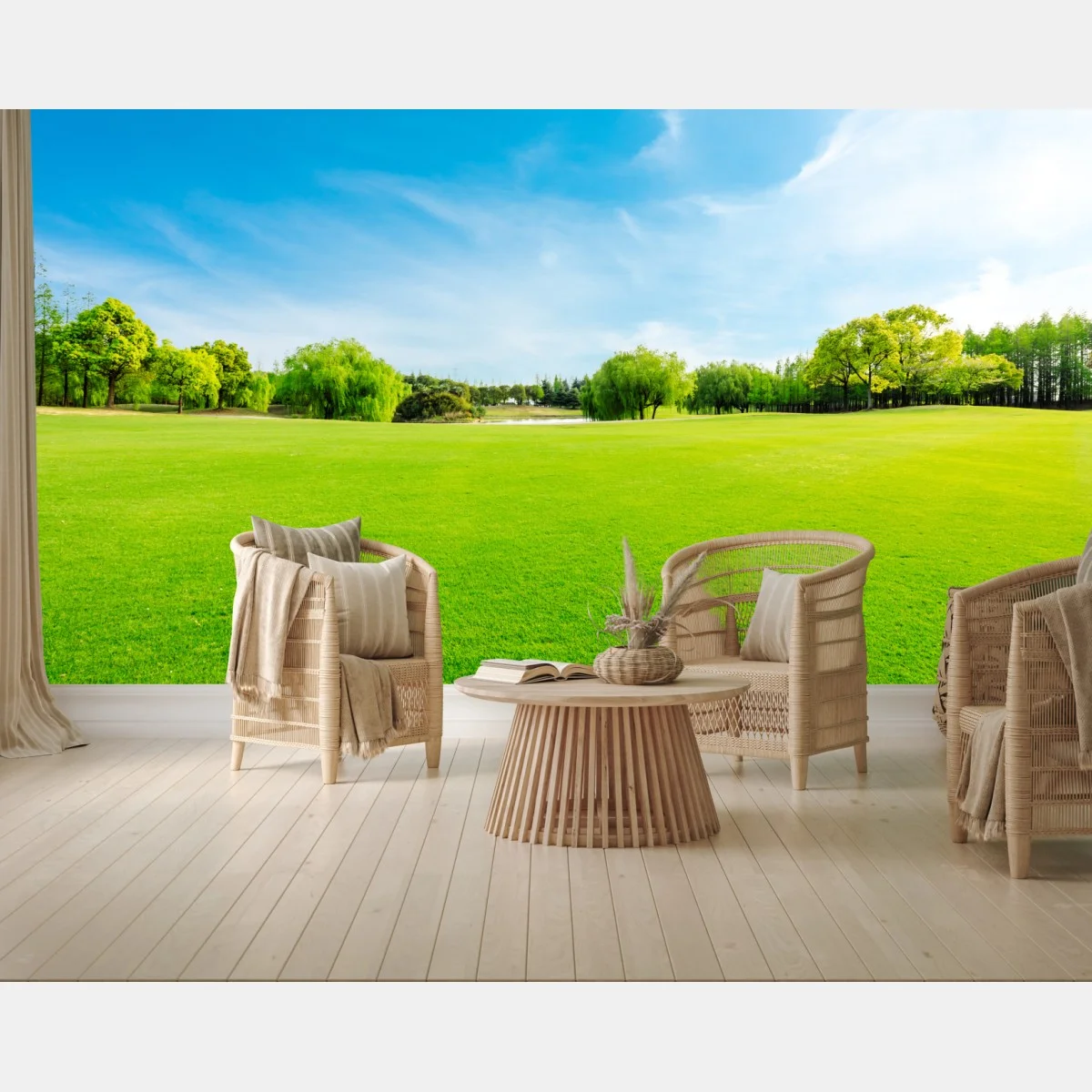 Fototapete friedliche grüne wiese unter blauem himmel – Wallnifity® Fototapete friedliche grüne wiese unter blauem himmel – Wallnifity®