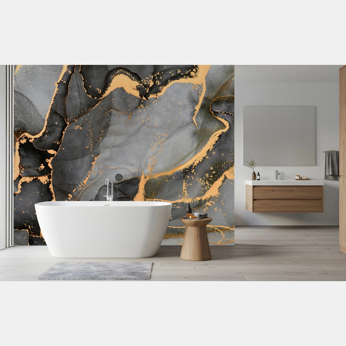 Fototapete rauchiger grauer marmor mit goldenen adern – Wallnifity®