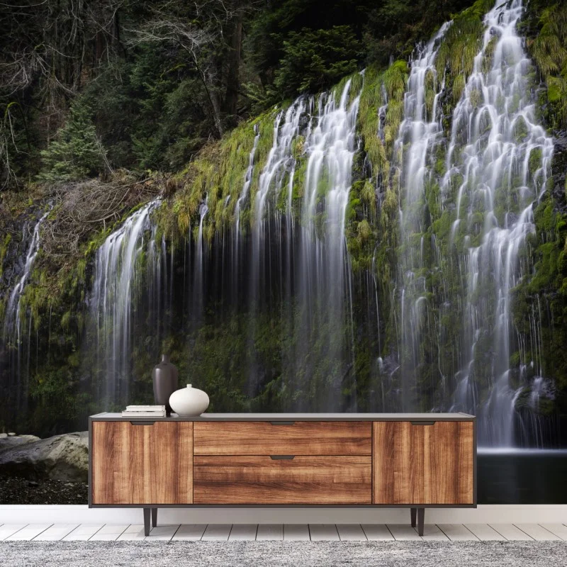 Fototapete moosiger wasserfall im wald – Wallnifity®