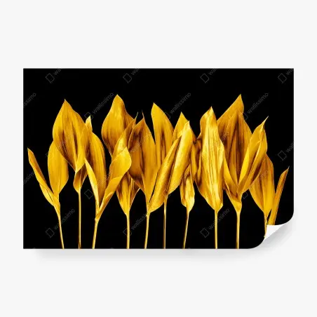 Fototapete goldene blätter auf schwarzem hintergrund – Wallnifity®