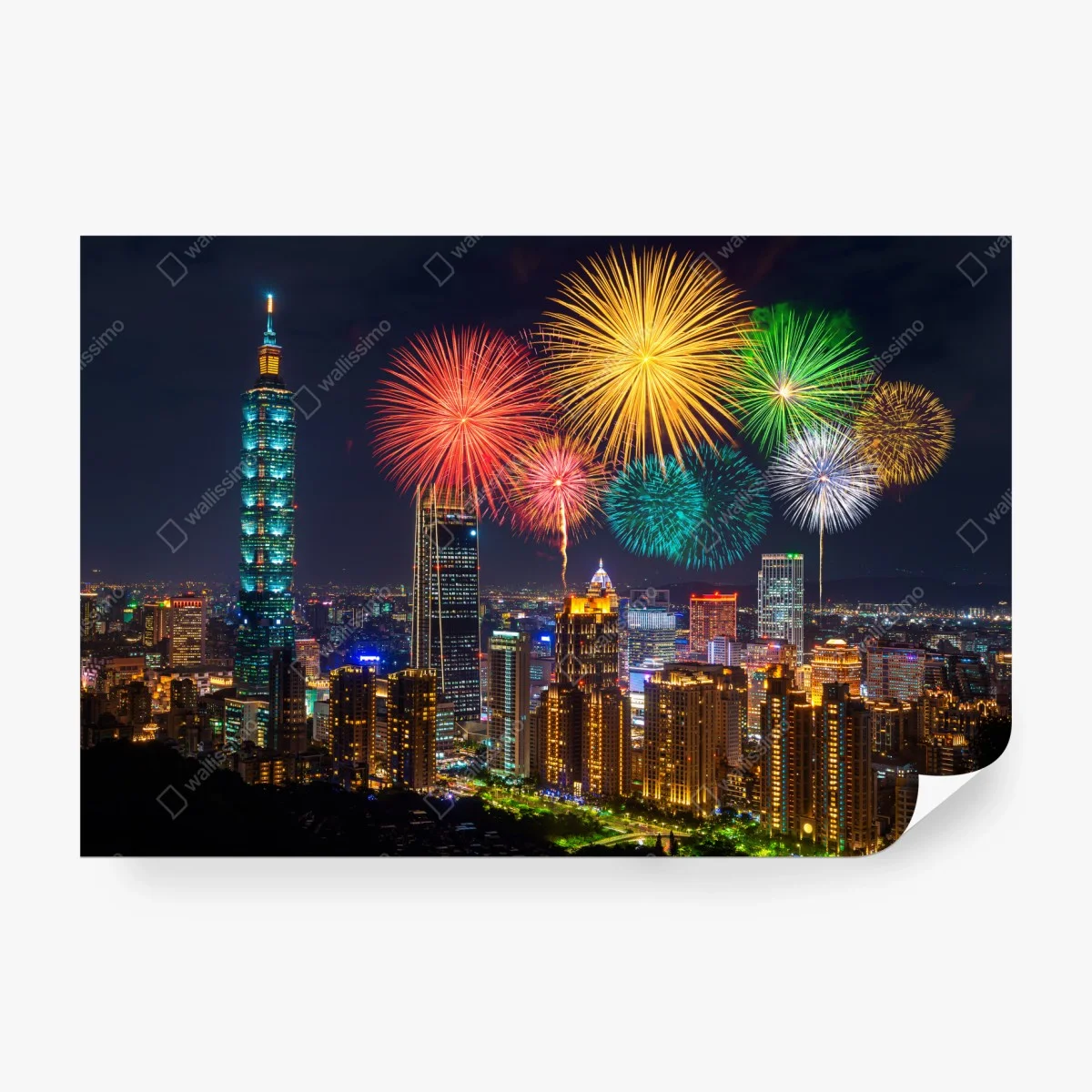Fototapete Taipeh feuerwerk über der stadtsilhouette – Wallnifity®