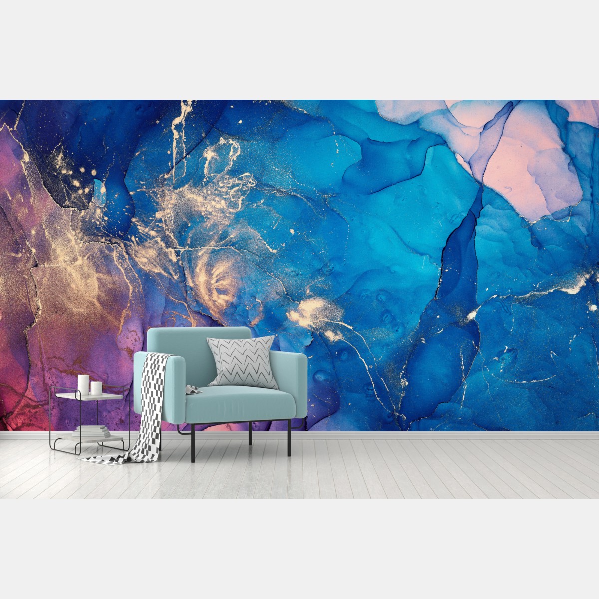 Fototapete blaue marmorierte alkoholtinten abstraktion – Wallnifity®