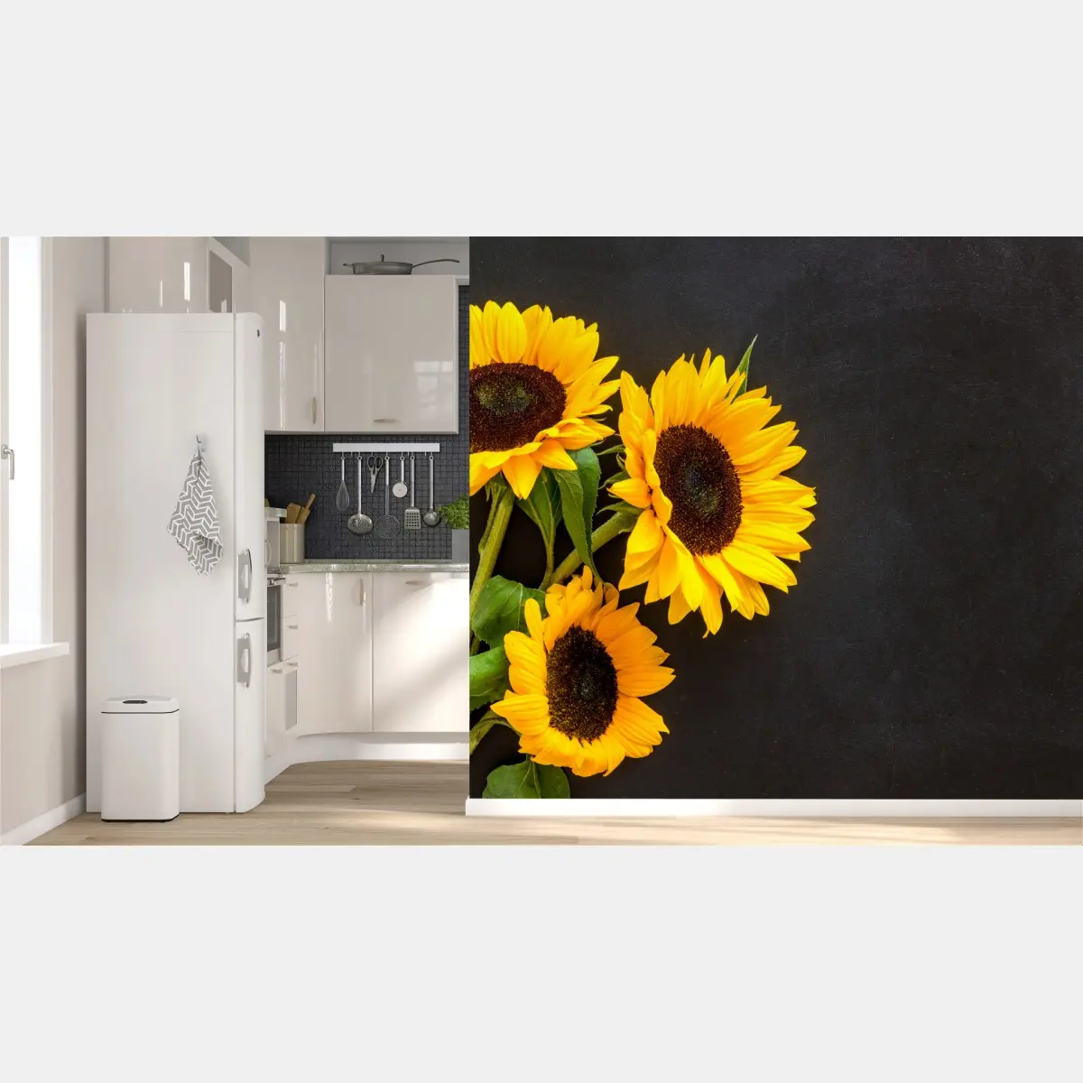 Fototapete sonnenblumenstrauß auf schwarzem hintergrund – Wallnifity®