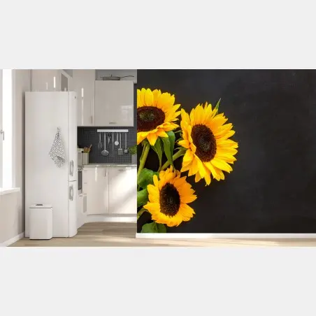 Fototapete sonnenblumenstrauß auf schwarzem hintergrund – Wallnifity®