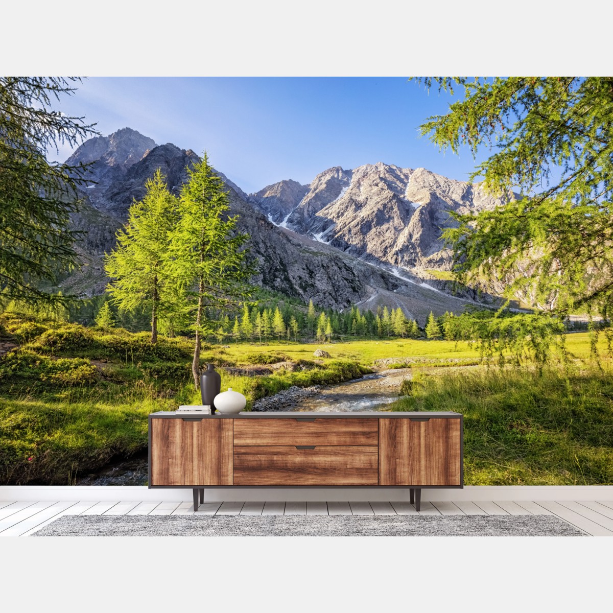Fototapete alpine wiese mit bergbach – Wallnifity®