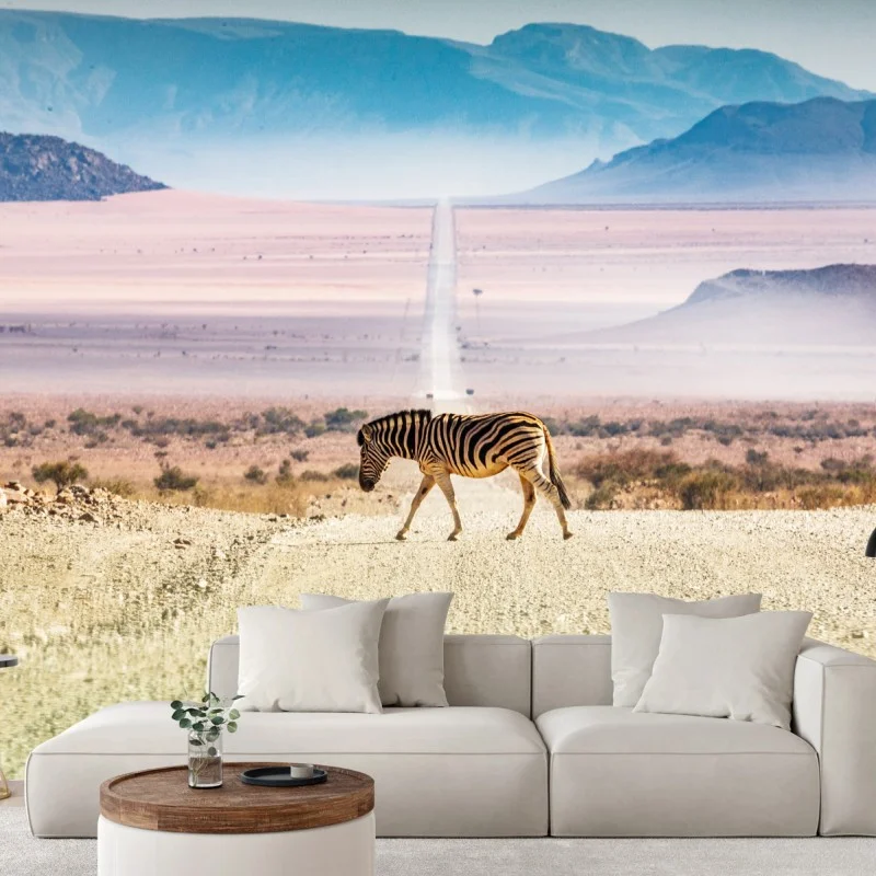 Fototapete zebra auf der wüstenstraße – Wallnifity®