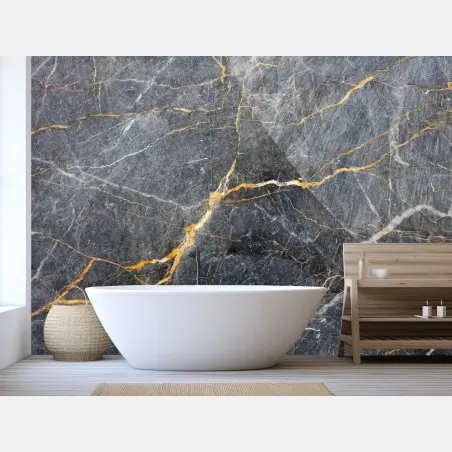 Fototapete dunkelgrauer marmor mit goldenen adern – Wallnifity®