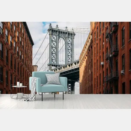 Fototapete Brooklyn brücke eingerahmt von backsteingebäuden – Wallnifity®