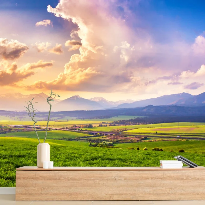 Fototapete frühlingshafte panoramalandschaft der Tatra, Slowakei