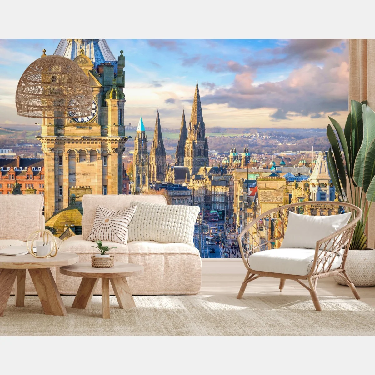 Fototapete Edinburgh skyline mit schloss und uhrturm – Wallnifity® Fototapete Edinburgh skyline mit schloss und uhrturm – Wallnifity®