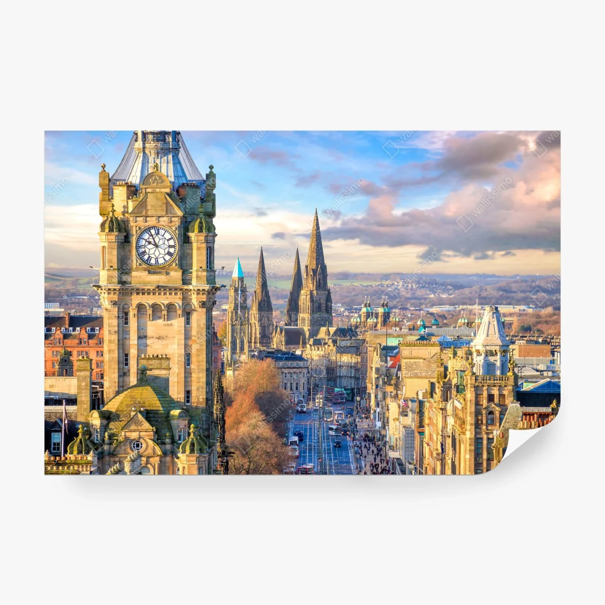 Fototapete Edinburgh skyline mit schloss und uhrturm – Wallnifity® Fototapete Edinburgh skyline mit schloss und uhrturm – Wallnifity®