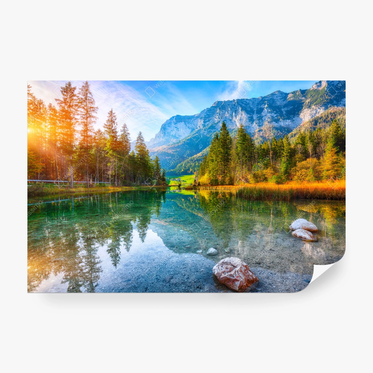 Fototapete Hintersee herbstliche see- und bergspiegelung – Wallnifity®