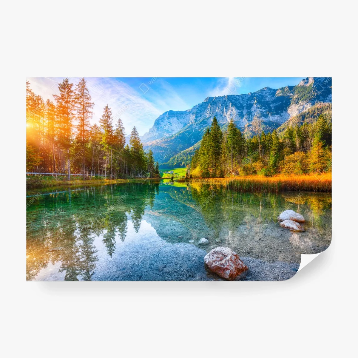 Fototapete Hintersee herbstliche see- und bergspiegelung – Wallnifity® Fototapete Hintersee herbstliche see- und bergspiegelung – Wallnifity®