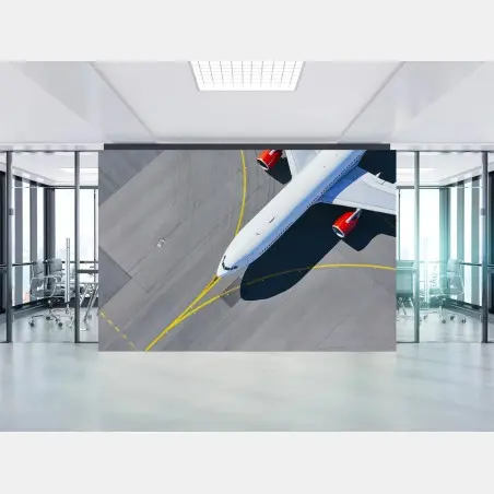 Fototapete luftaufnahme eines flugzeugs auf dem rollfeld – Wallnifity®