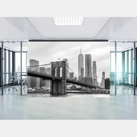 Fototapete Brooklyn Bridge und New York skyline in graustufen – Wallnifity®
