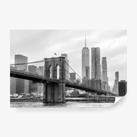 Fototapete Brooklyn Bridge und New York skyline in graustufen – Wallnifity®