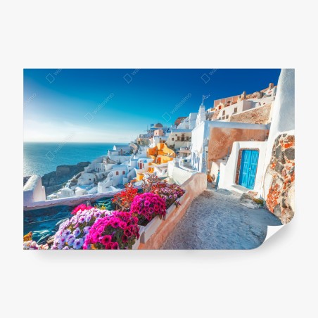 Fototapete sonniges Santorini am klippenrand – Wallnifity®