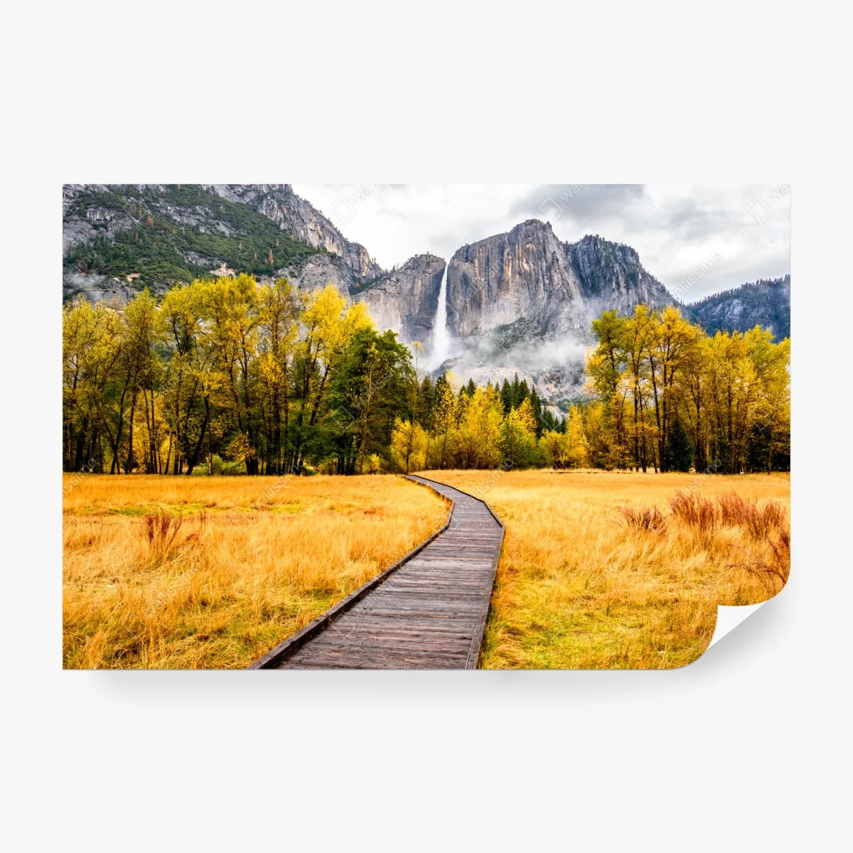 Fototapete herbstlicher steg zum wasserfall – Wallnifity® Fototapete herbstlicher steg zum wasserfall – Wallnifity®
