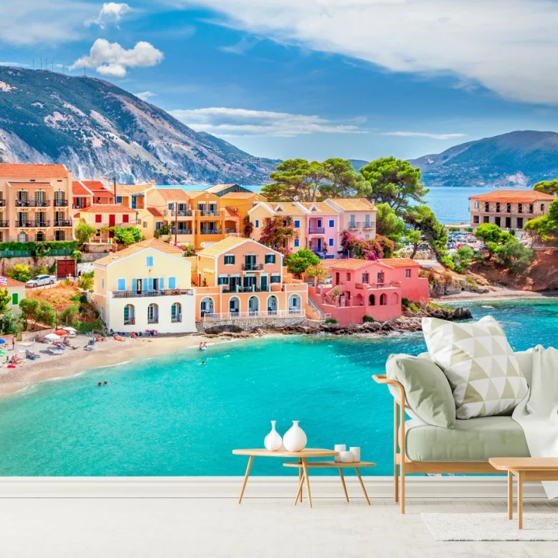 Fototapete Assos küstenblick, Kefalonia – Wallnifity® Fototapete Assos küstenblick, Kefalonia – Wallnifity®