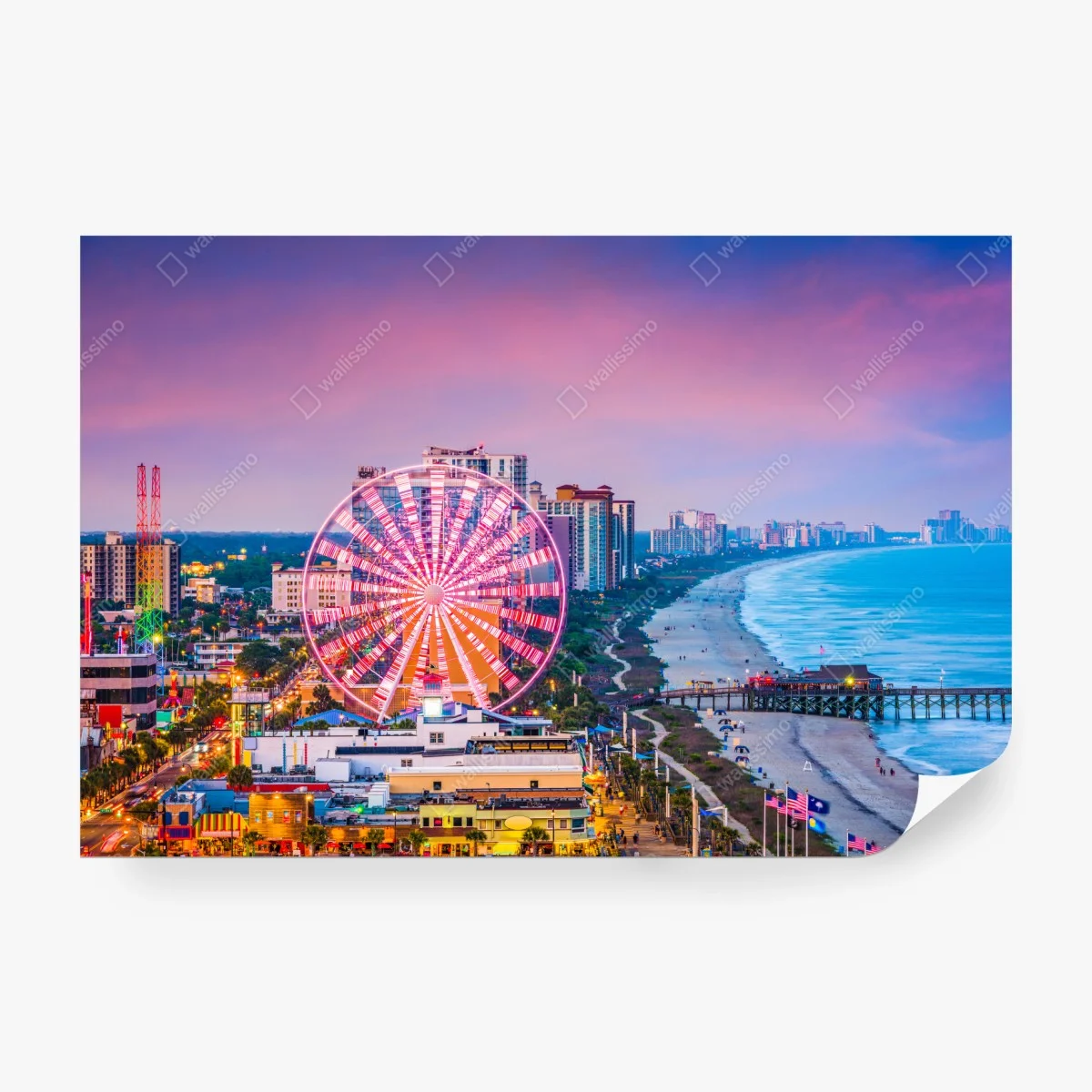 Fototapete Myrtle Beach sonnenuntergang über dem strand mit riesenrad – Wallnifity®