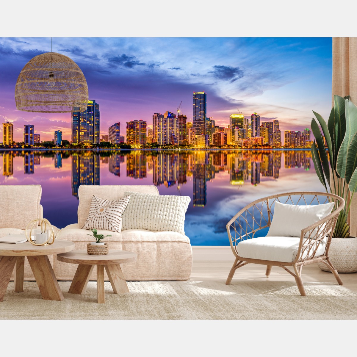 Fototapete Miami skyline gespiegelt in Biscayne Bay – Wallnifity®