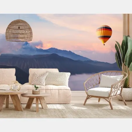 Fototapete heißluftballon über nebelige berge – Wallnifity®