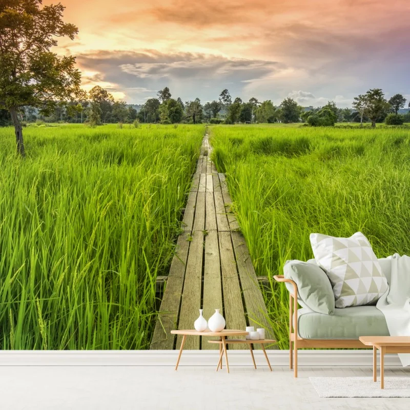 Fototapete sonnenuntergang über einer hölzernen brücke in Khonburi – Wallnifity® Fototapete sonnenuntergang über einer hölzernen brücke in Khonburi – Wallnifity®