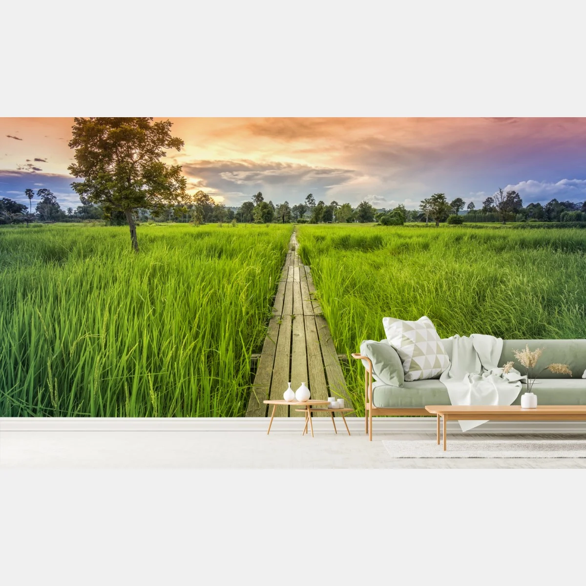 Fototapete sonnenuntergang über einer hölzernen brücke in Khonburi – Wallnifity® Fototapete sonnenuntergang über einer hölzernen brücke in Khonburi – Wallnifity®