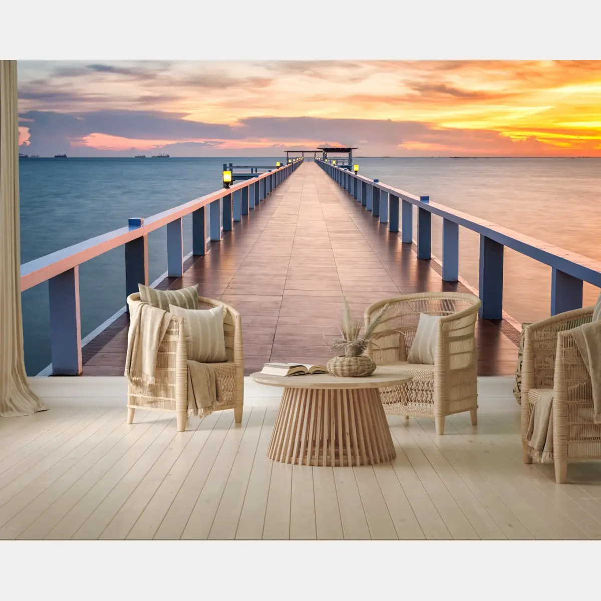Fototapete seebrücke bei sonnenuntergang – Wallnifity®