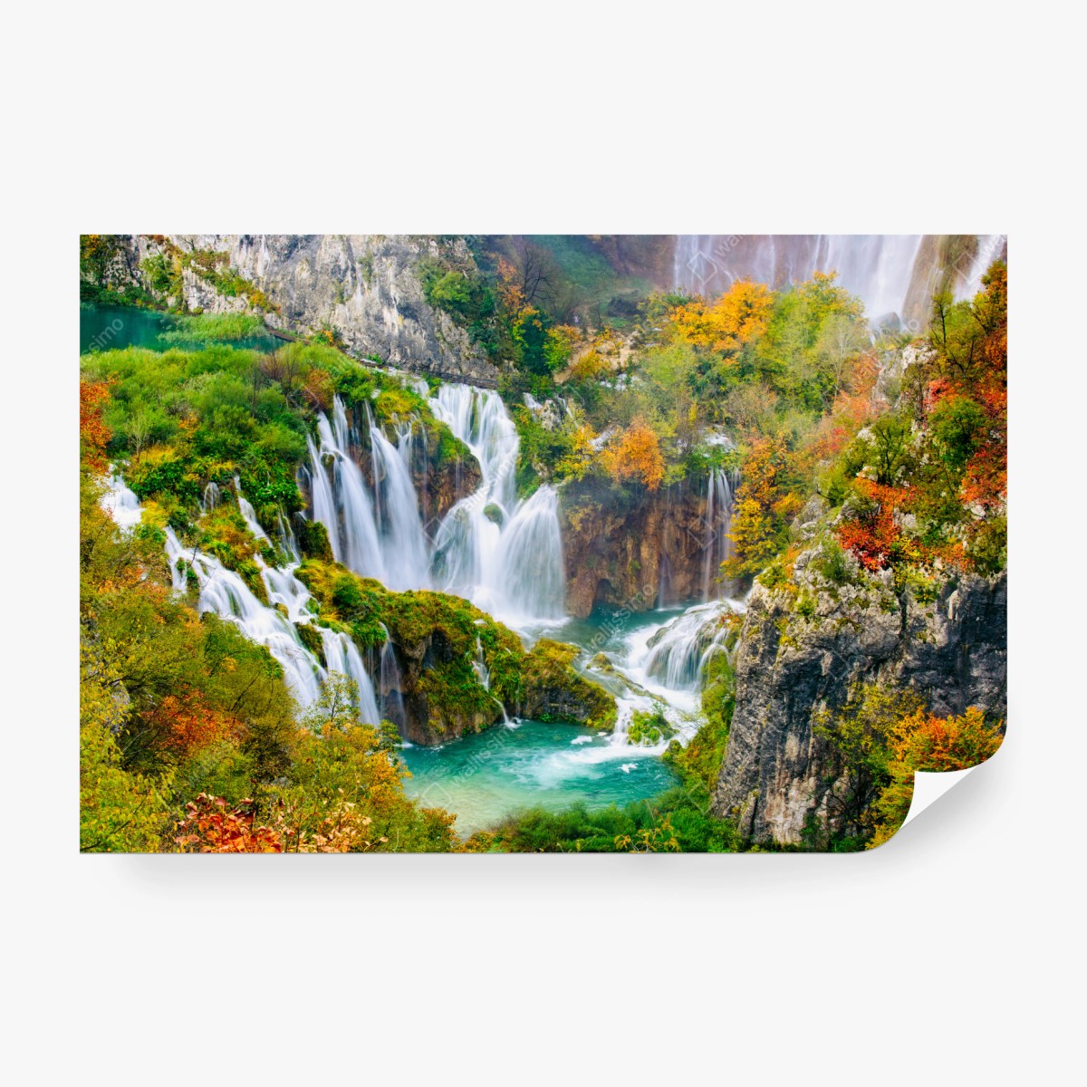 Fototapete türkisfarbener wasserfall im herbst – Wallnifity®