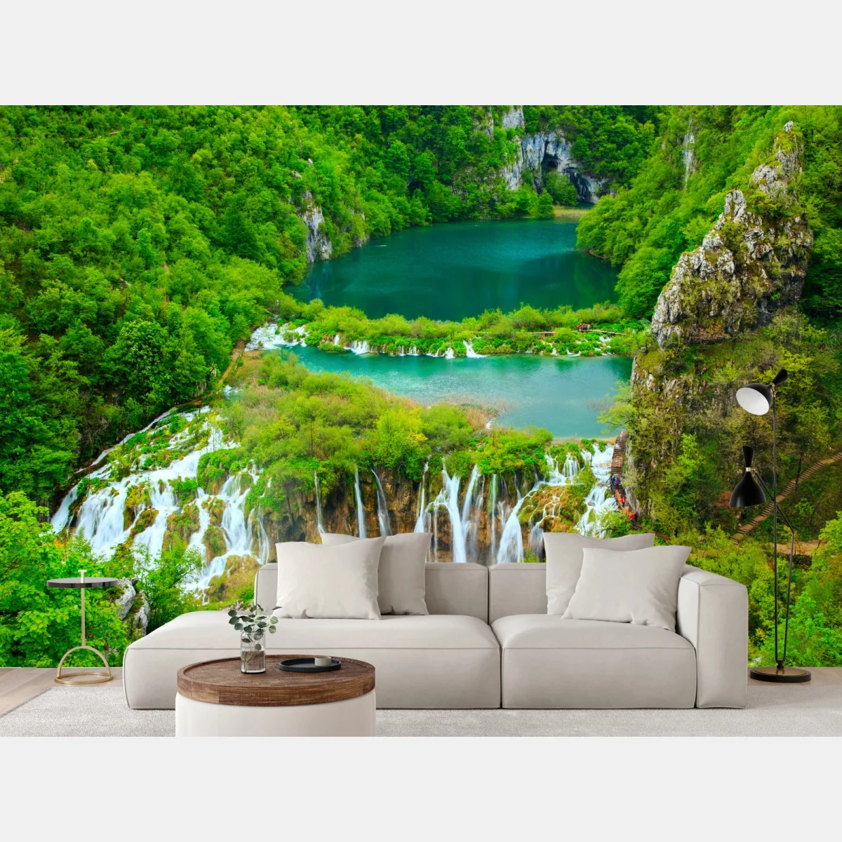 Fototapete üppiger wasserfall und türkise seen – Wallnifity® Fototapete üppiger wasserfall und türkise seen – Wallnifity®