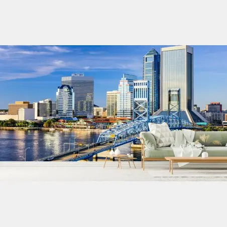 Fototapete Jacksonville skyline mit blauem brücke – Wallnifity®