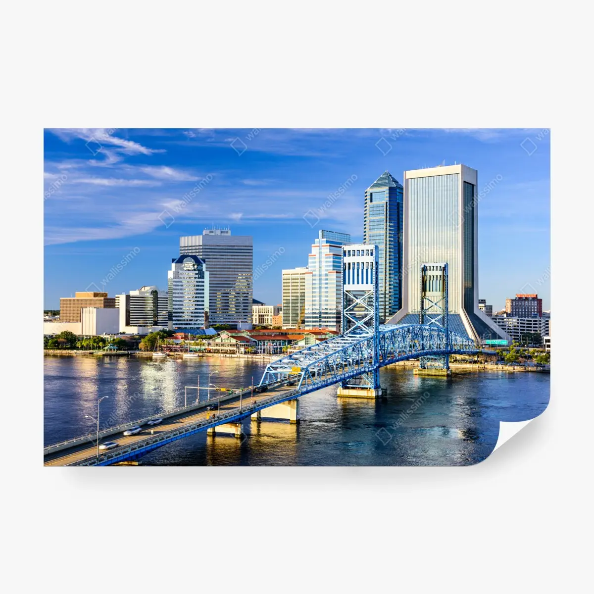 Fototapete Jacksonville skyline mit blauem brücke – Wallnifity®