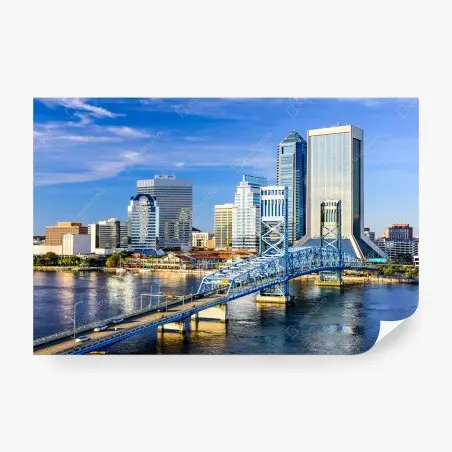 Fototapete Jacksonville skyline mit blauem brücke – Wallnifity®