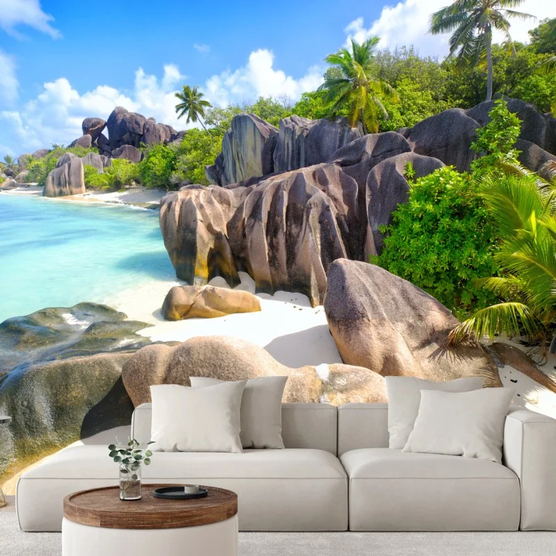 Fototapete Anse Source d'Argent, La Digue türkisfarbener strand – Wallnifity®