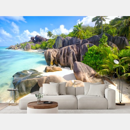 Fototapete Anse Source d'Argent, La Digue türkisfarbener strand – Wallnifity®