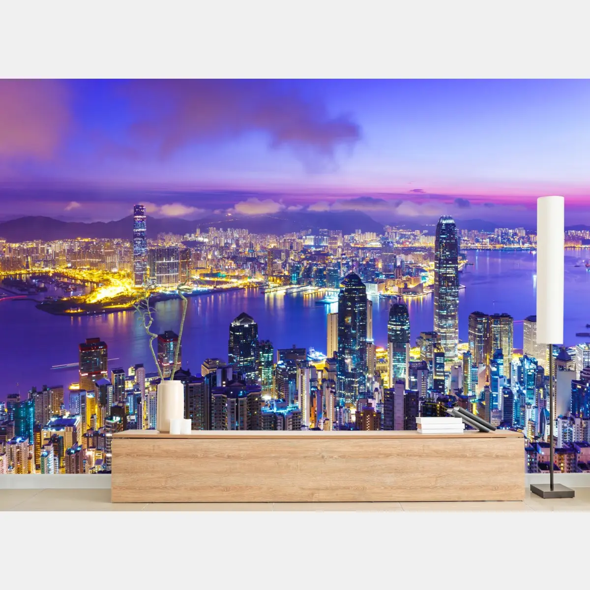 Fototapete Hong Kong skyline bei dämmerung – Wallnifity®