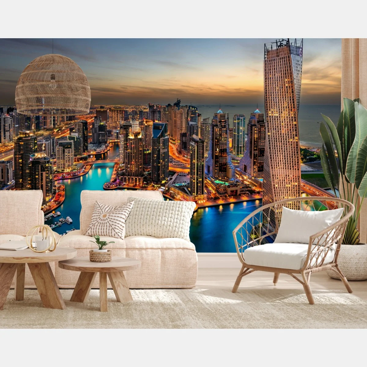 Fototapete Dubai marina skyline bei dämmerung – Wallnifity® Fototapete Dubai marina skyline bei dämmerung – Wallnifity®