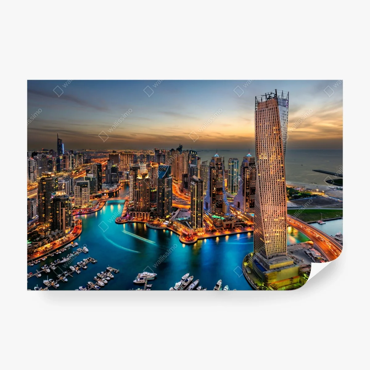 Fototapete Dubai marina skyline bei dämmerung – Wallnifity® Fototapete Dubai marina skyline bei dämmerung – Wallnifity®