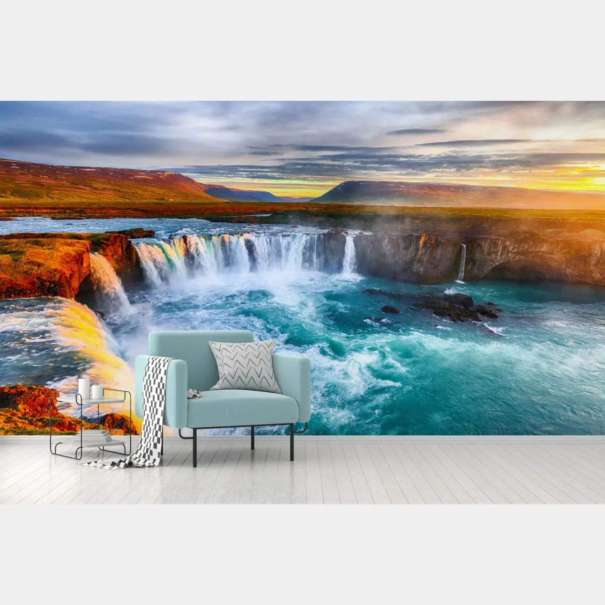 Fototapete Godafoss wasserfall bei sonnenaufgang – Wallnifity®
