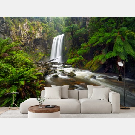 Fototapete üppiger wasserfall im farnwald – Wallnifity®