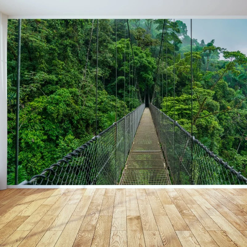 Fototapete hängende brücke im dichten dschungel – Wallnifity® Fototapete hängende brücke im dichten dschungel – Wallnifity®
