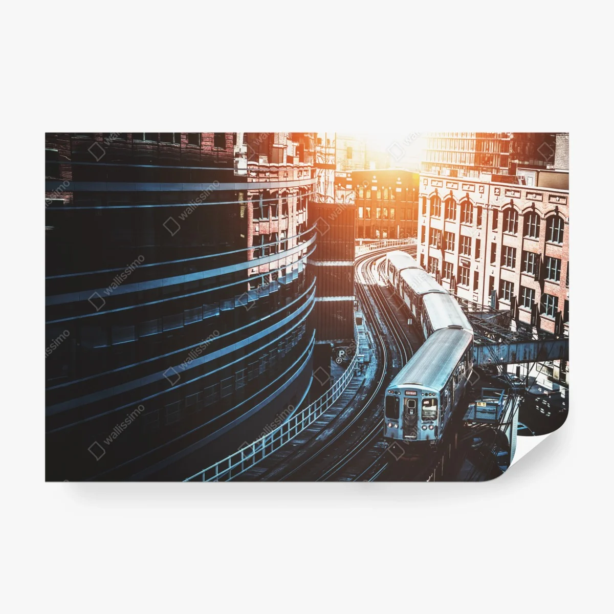 Fototapete Chicago hochbahn zwischen gebäuden – Wallnifity®