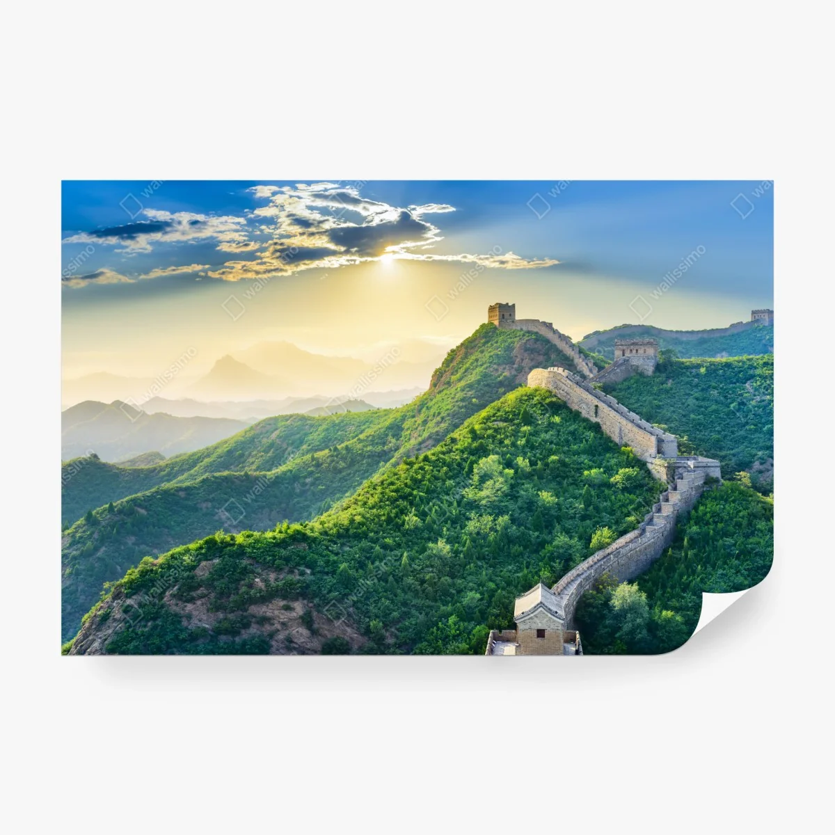 Fototapete Chinesische Mauer bei sonnenaufgang über grünen bergen – Wallnifity®