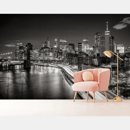 Fototapete monochrome stadtsilhouette bei nacht – Wallnifity®