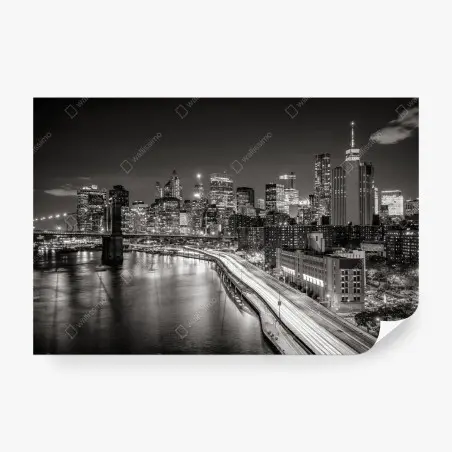 Fototapete monochrome stadtsilhouette bei nacht – Wallnifity®