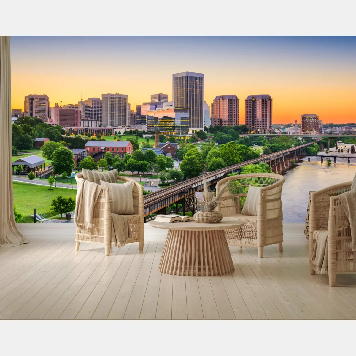 Fototapete Richmond skyline bei sonnenuntergang – Wallnifity® Fototapete Richmond skyline bei sonnenuntergang – Wallnifity®